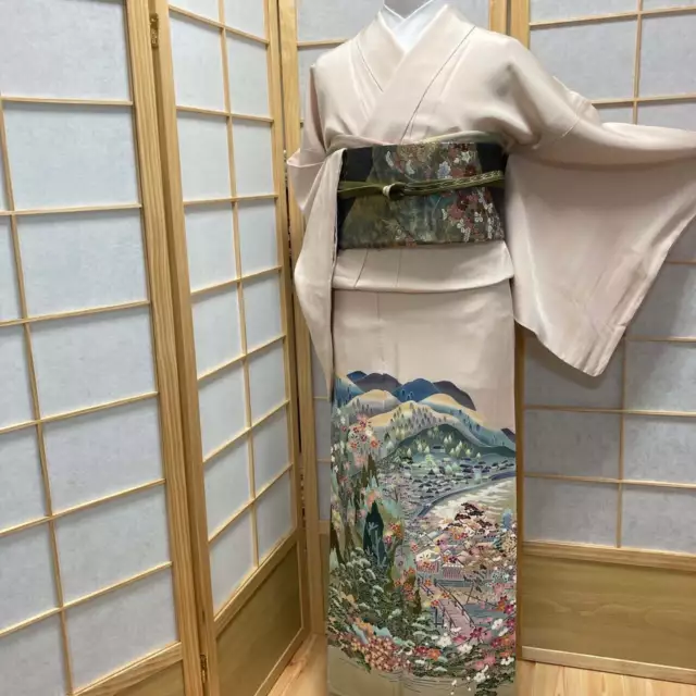 9163# JAPANESE KIMONO Vintage Pure Silk Robe Traditional Kimono only ...
