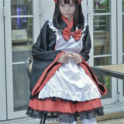 Womens Lolita Dresses Lace Maid Japanese Miko Costume Kimono Sleeve Witch Kawaii