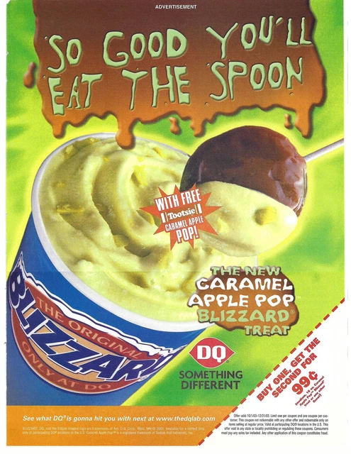 2003 Dairy Queen Caramel Apple Pop Blizzard Vintage Magazine Print Ad/Poster