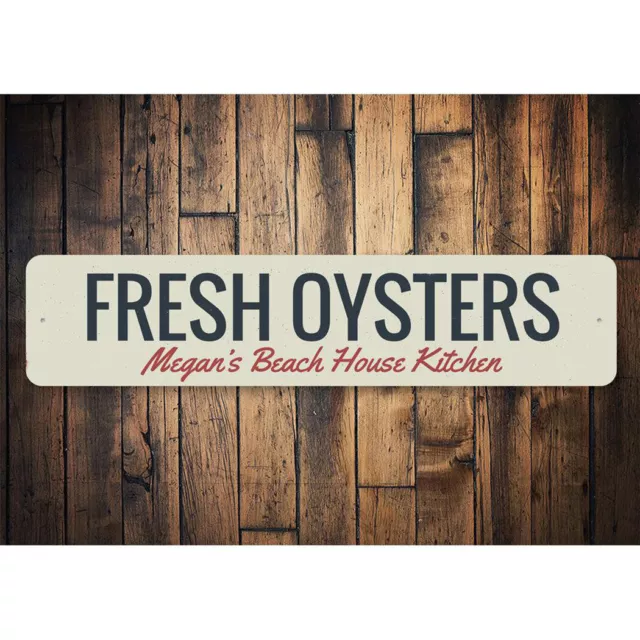 Personalized Fresh Oysters Beach House Kitchen Sign Beach Metal Decor - Aluminum 2