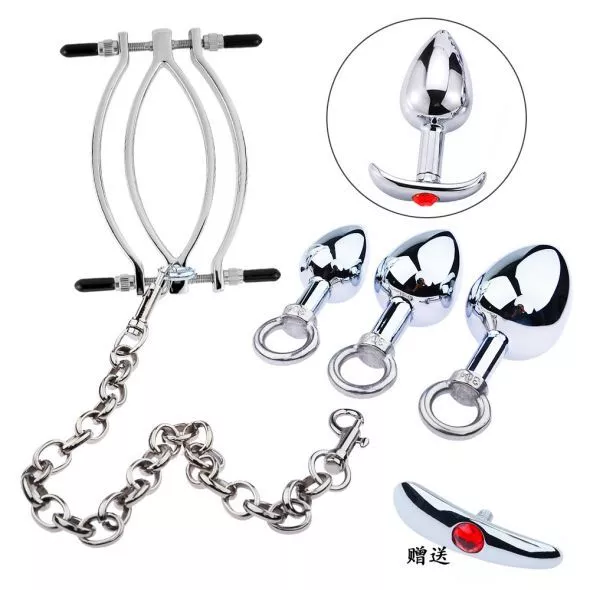 Pinze per Labbra Vaginali con Plugs Anali Set per Sottomissione Gioco Bondage