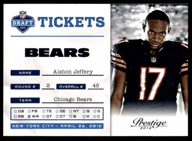 2012 Panini Prestige NFL Draft Tickets Alshon Jeffery #12 Chicago Bears