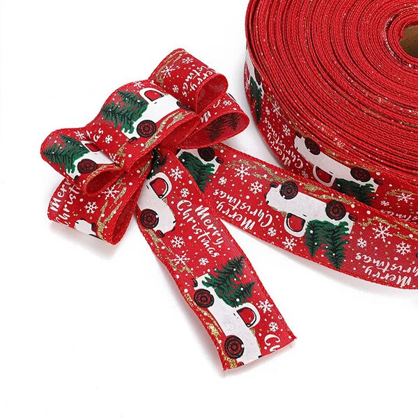 Christmas Burlap Ribbon Xmas Tree Red Fruit Truck Wire Edge Gift Wrapping Craft