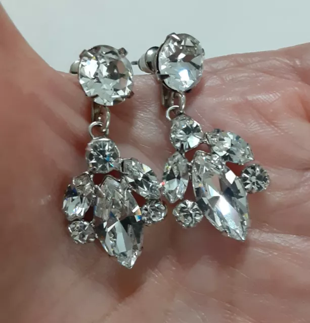 Vintage Crystal Rhinestone Dangle Earrings 15*30mm Silver