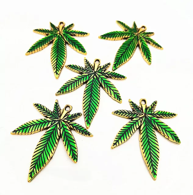 Wholesale 10/50Pcs Green Enamel Marijuana Leaf Cannabis Weed Charm Pendants