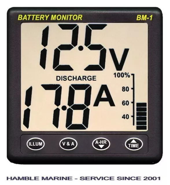 NASA Marine BM1 Clipper 12V Battery Monitor for Boats & Caravans etc + 5m Cable