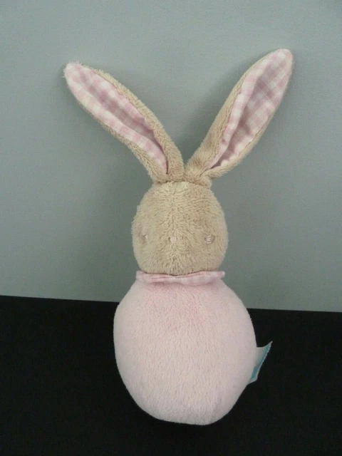 *. Doudou Boule Klorane Lapin Rose Beige Vichy Carreau Hochet Grelot Etat Neuf*