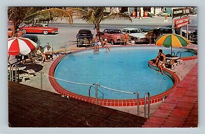 St. Petersburg FL, Buccaneer Resort, Pool, Classic Cars, Chrome Florida Postcard