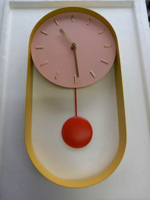 Modern Quartz Pendulum Wall Clock Yellow, Pink & Orange Gold Detail