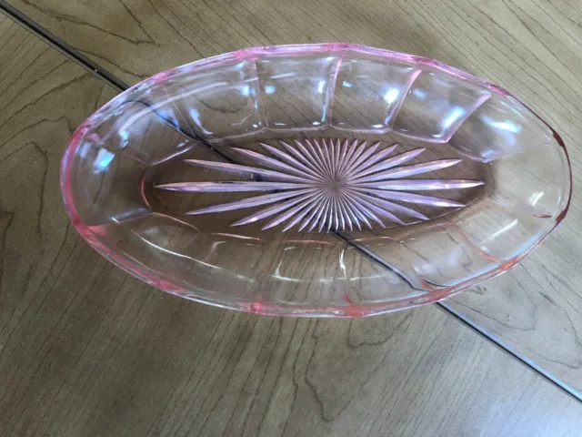 Vintage Pink Depression Glass Oval Shaped Trinket Candy Nut Relish Dish Bowl 9"