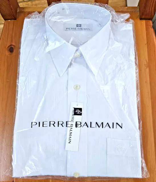Pierre Balmain Mens Shirt Size 15" Collar White Stripe Long Sleeve Pocket NWT
