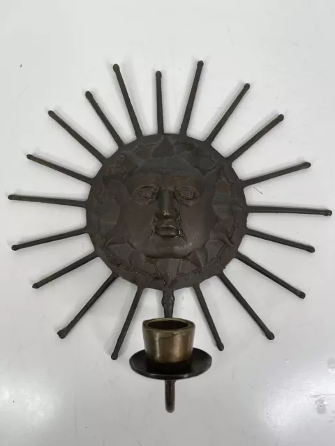 Vintage Cast Iron Sun Face Wall Hanging Boho chic Garden Art Sunburst 3 D