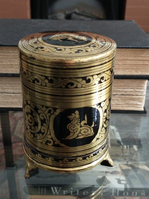 Antique Burmese Black & Gold Lacquer Betel Nut Cigarette Box Vtg Myanmar Shwezar 5