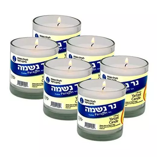 Yahrzeit Memorial Candle 24 Hours Burning Time in Glass Holder- 6 Pack - to
