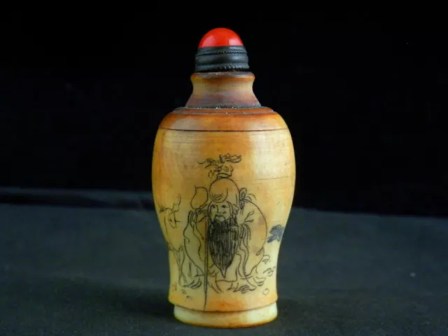 Excellent Chinese Bone Hand Painting *Longevity Old Man* Snuff Bottle II101