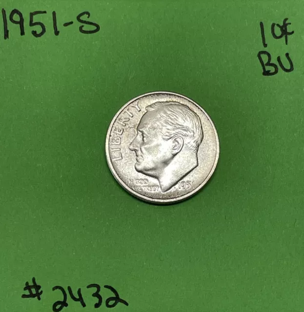 1951 S Roosevelt Dime BU Uncirculated Mint State 90% Silver 10c US Coin