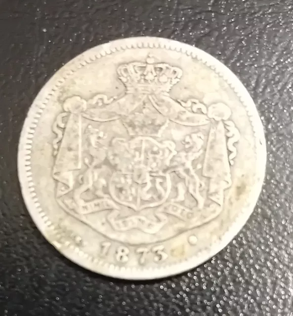 1873 835 Silver Prince Carol I Romania 1 Leu Coin - 1st Year of Issue 2