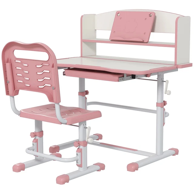 ZONEKIZ Set tavolo da studio e sedia per bambini regolabile in altezza, con cassetto, S