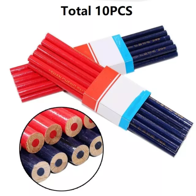 Lot de 10 crayons de charpentier double couleur bleu et rouge pour marquage bois