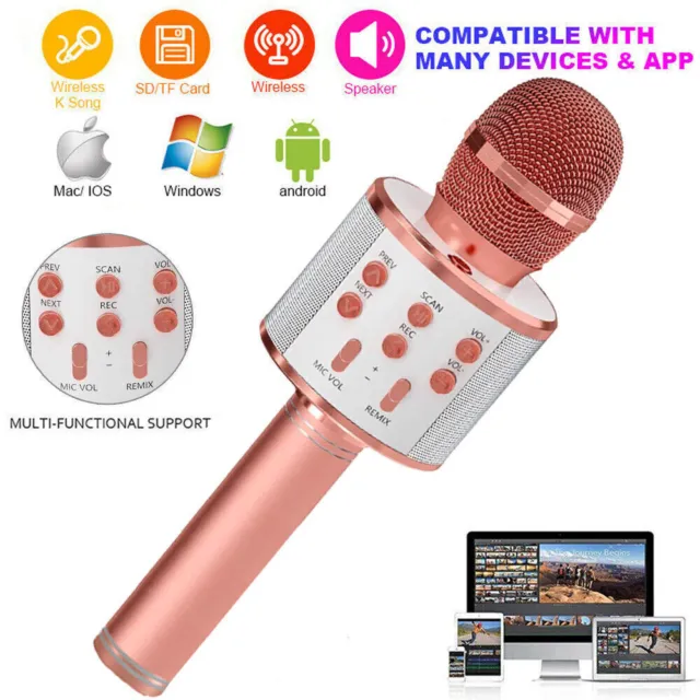 Wireless Karaoke Bluetooth Handheld Microphone Speaker Party KTV Player Mic UK !