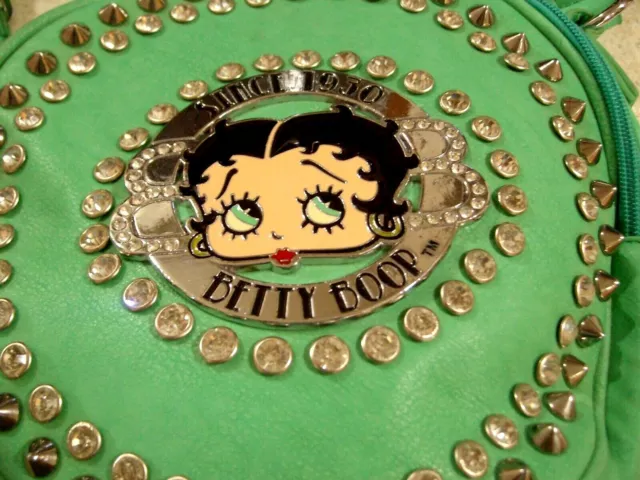 Vintage Betty Boop Green  Purse with strap round Since 1930 Metal Bling