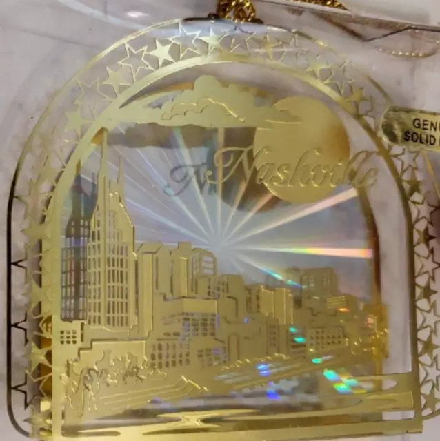 Vintage Nashville Tennessee Holographic Brass Christmas Ornament  3D New in Box