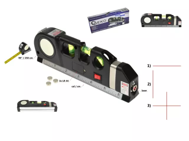 Punkt-, Horizontal- und Kreuzlaser- Laser Wasserwaage Profi Präzision  190 mm