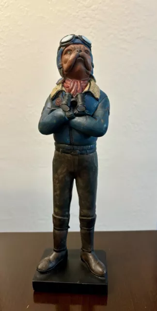 RARE!! 13" English Bulldog Red Baron Aviator Resin Figurine