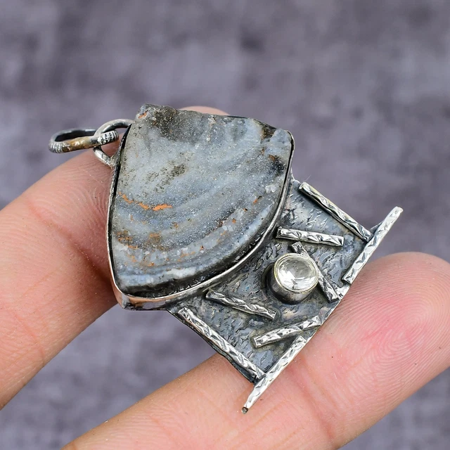 Desert Rose Druzy, Topaz Gemstone 925 Sterling Silver Jewelry Pendant 2.36"