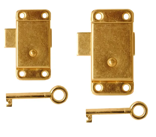 Brass Wardrobe Lock & Key 50mm or 63mm Cupboard Drawer Cabinet Door Catch Lock