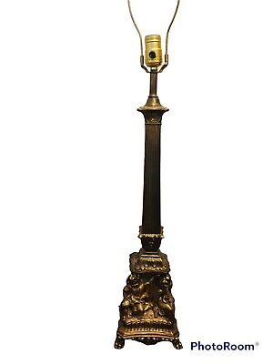 Vintage Tall Ornate Elegant French Provincial Brass Cherubs Table Lamp 34”