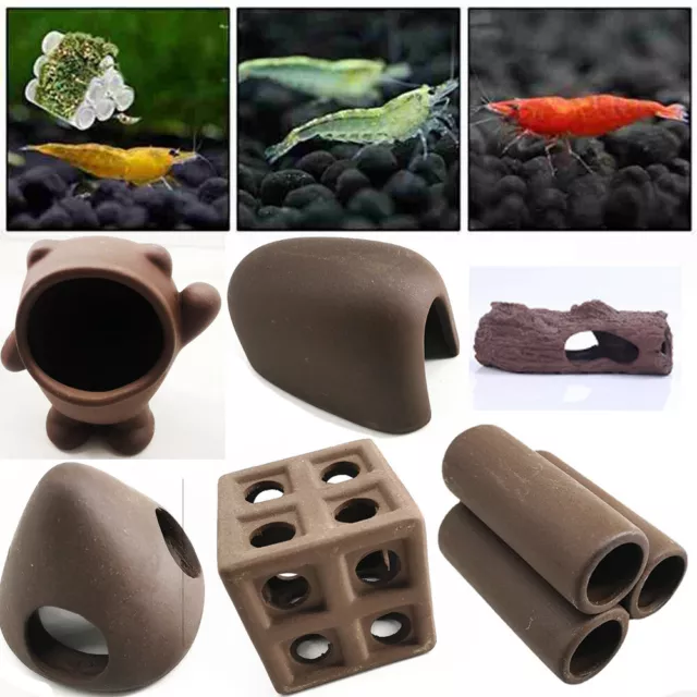 Aquarium Fish Tank Shelter Cave Ceramic Shrimp Spawn Breeding Live Hide Decor DE