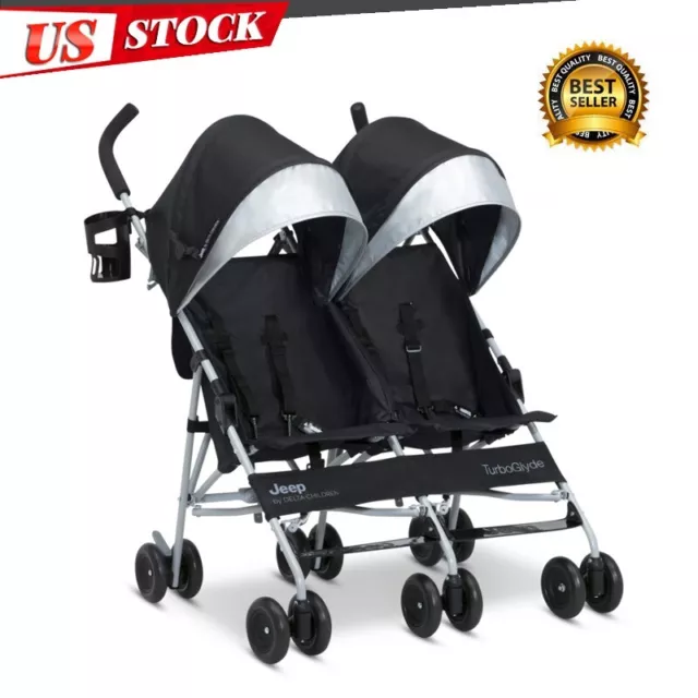 Side Double Stroller Toddler Infant Lightweight Foldable w/Umbrella Shade Black