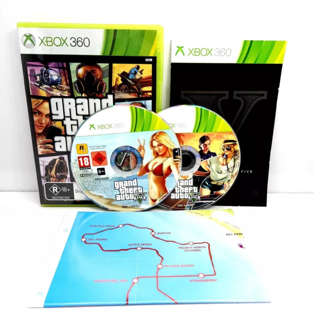GTA GRAND THEFT AUTO V 5 MICROSOFT XBOX 360 GAME COMPLETE w/MANUAL & MAP  Tested