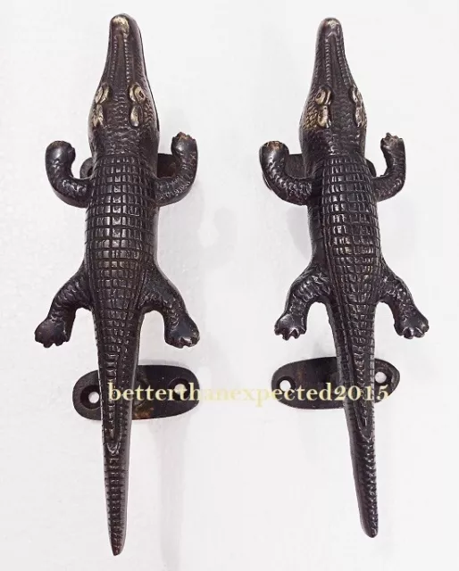 Set of 2 Crocodile Alligator Vintage Finish Handmade Brass Door Pull Handle