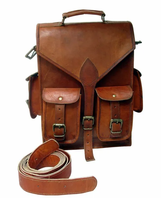 New Vintage Rucksack Messenger Bag Men's Genuine Leather Laptop Satchel Backpack