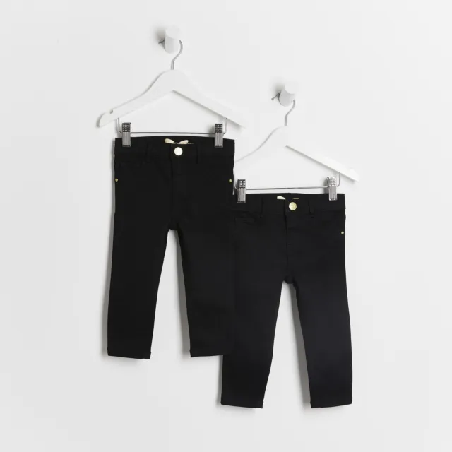 River Island Mini Girls 2 Pack Skinny Jeans Black Molly Trousers Pants Bottoms
