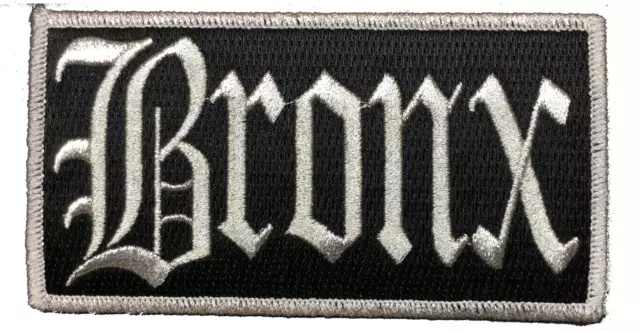 Bronx New York City Iron On Embroidered Patch NY 4.75" x 2.5" SILVER METALLIC