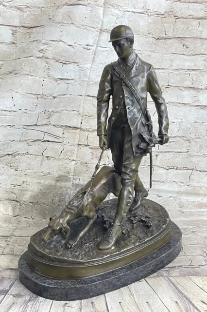 Man Hunter Dog Hunting Trophy Classic Original Artwork Bronze Sculpture Decor