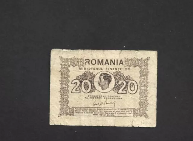 20  Lei  Vg  Banknote From  Romania 1945  Pick-76