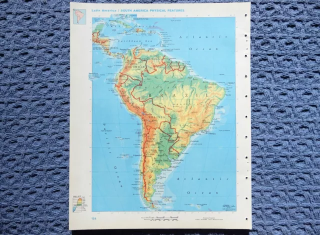 1966 SOUTH AMERICA Atlas Map, vintage World Book Atlas, full color, physical map