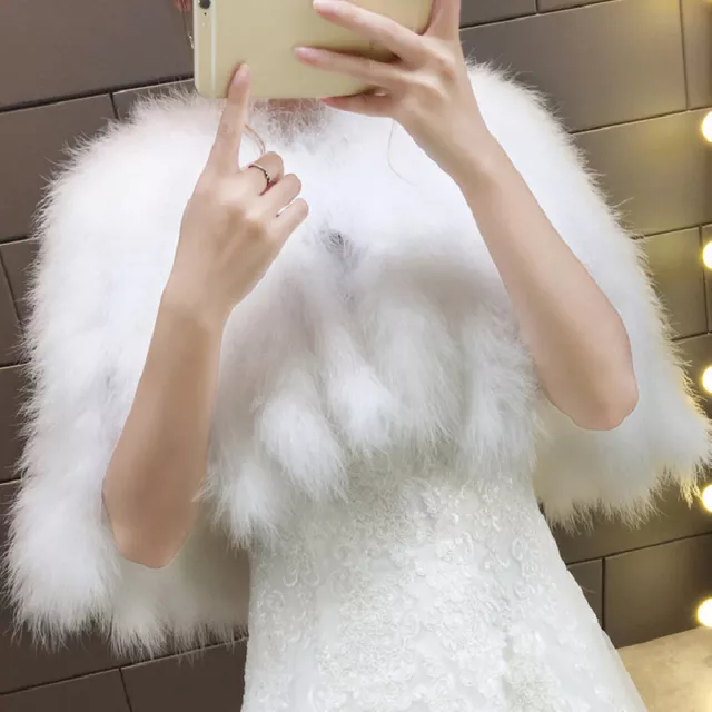 Womens Faux Fur Cloak Shawl Tassel Trim Bride Wedding Party Fluffy Cape Jacket