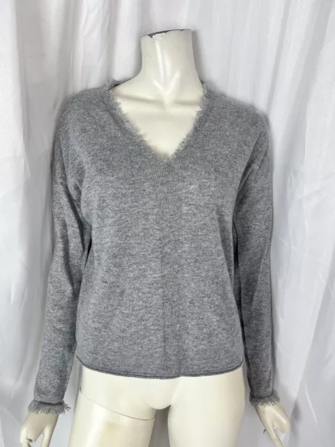 AUTUMN CASHMERE gray v-neck frayed edges sweater size small womens