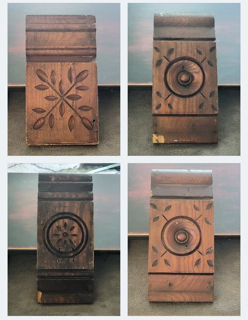 Antique 1880s Lot Of 4 VICTORIAN Plinth Block  DOOR WINDOW Molding Base Wood