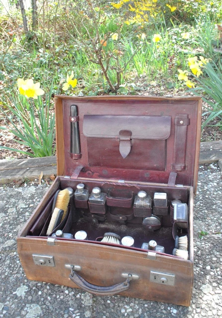 VALISE ANCIENNE EN cuir Bagage rétro 1900 Nécessaire de toilette