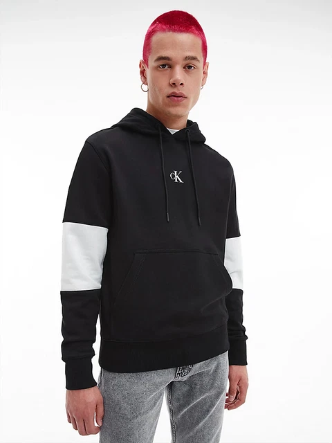 Calvin Klein Jeans Felpa Uomo Con Cappuccio Colour Block Nera