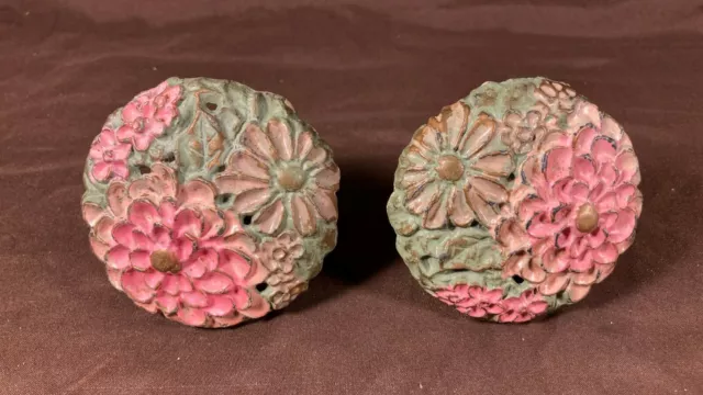 Pair of  Antique Cast Iron Curtain Tie Backs Floral Victorian