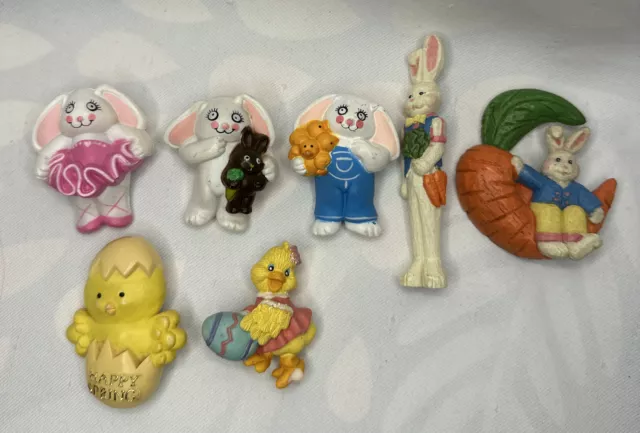 Vintage Easter Pin Brooch Lot of 7 Bunny Rabbit Chick Hong Kong Plastic