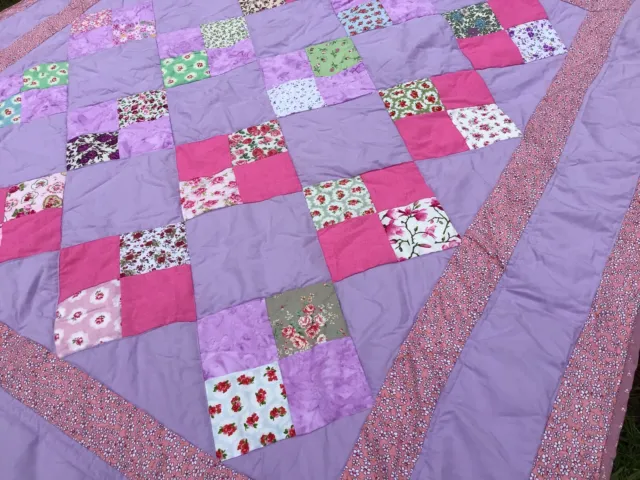 Vintage Handmade Patchwork Blanket Double Bed Top Cover Throw Bedspread Chintz