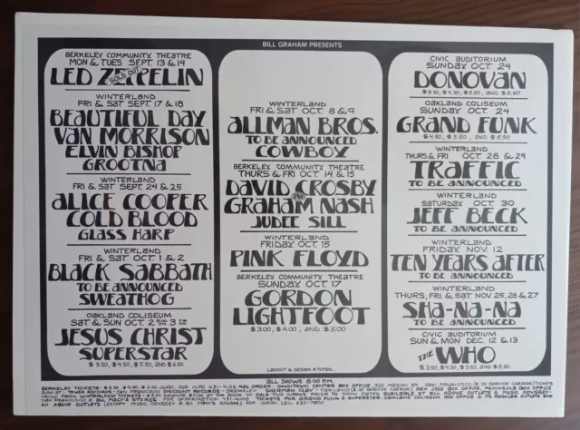 BILL GRAHAM PRESENTS Original Concert Poster Randy Tuten Led Zeppelin Pink Floyd